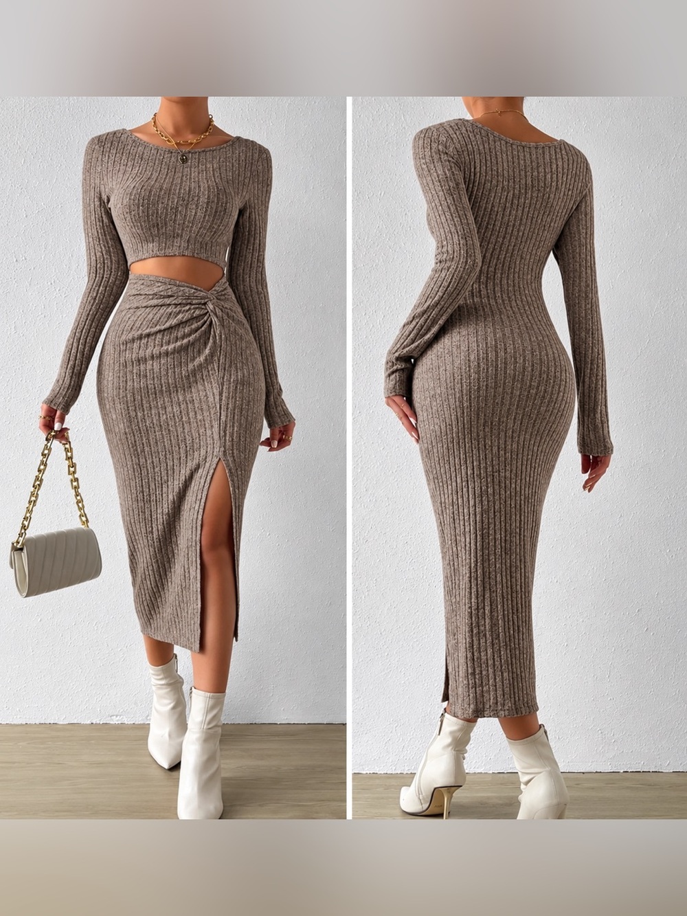 Rafferiza Ribbed Cutout Twist Front Midi Dress Size Small NWOT